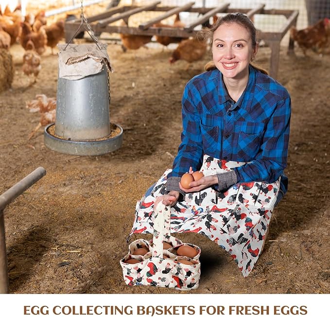 2 Pcs Egg Collecting Apron Chicken Egg Gathering Basket with 7 Pouches Holding Apron with 15 Pockets