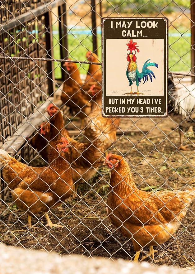 I May Look Calm' but in My Head I’Ve Pecked You 3 Times Chicken Coop Metal Tin Sign Decor Humorous Farmhouse Wall Art Home Farmhouse Farm Decor Chicken Coop Accessories 8x12 Inch