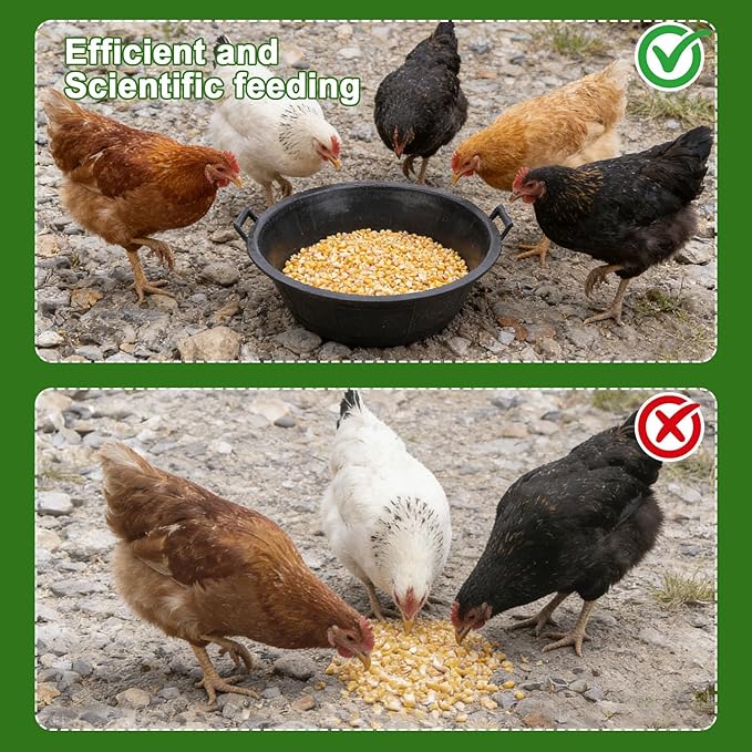 4Pcs Large Rubber and Plastic Feed Pan with Handle, 8.6 Gallon/ 34 Quart Plastic Feed Pan Utility Horse Feed Bucket for Cats Dogs Goats Chicken Dust Bath Container Animal Feeding Watering Bowl