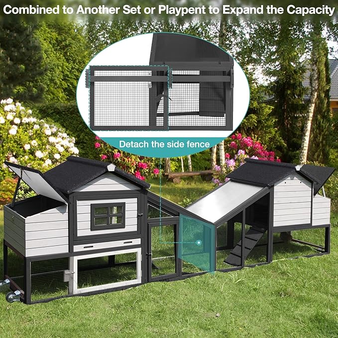 Chicken Coop, Mobile Chicken House with with Wheels, Outdoor Hen House Poultry Cage with Nesting Box, Leakproof Pull Out Tray and UV-Resistant Roof,Rabbit Hutch Duck Coop (Black)