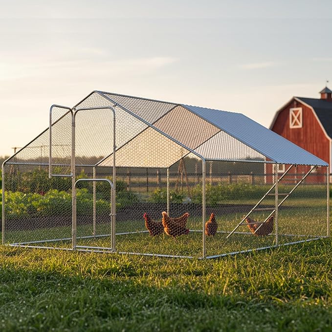 Amopatio Metal Large Chicken Coop 13x10x6FT Walk in Chickens Runs with Chicken Roosting Perch, Outdoor Chicken Pen with Security Lock and Split Door for Farm, Yard, Backyard