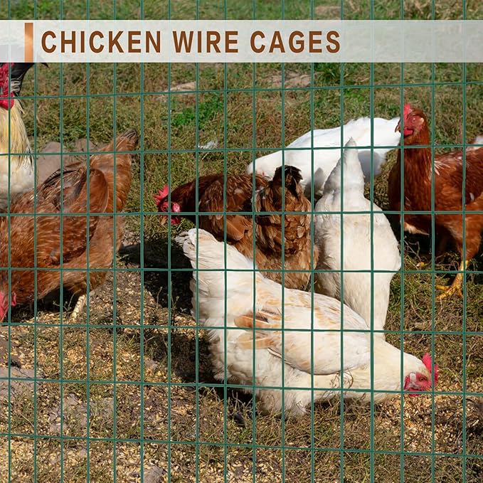 Tongmo 2 ft x 100 ft Green PVC Coated Welded Wire Fence, 16GA Garden Chicken Wire Fence Roll, Mesh Size 2" x 4" Hardware Cloth, Ideal for Yard Protection and Poultry Netting