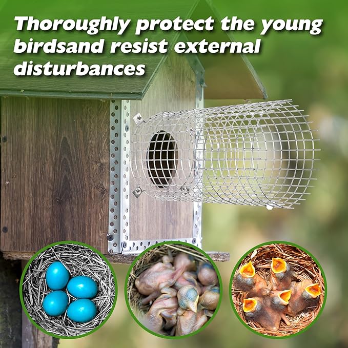 2Pack Bluebird House Predator Guards, Sparrow Guard for Bluebird House, Stainless Steel Bird House Hole Protector Accessories Entrance Guard(Round, 4.7 * 4.7 * 9 inches)