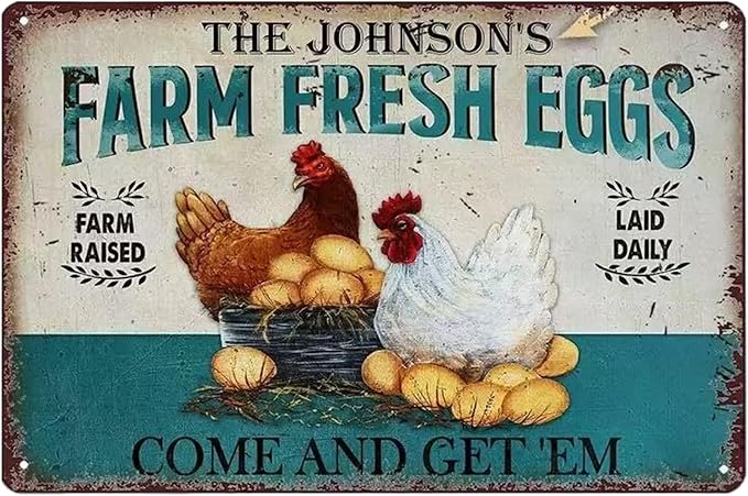 Vintage Farm Fresh Eggs Metal Sign, Chicken Gifts Golden Eggs Tin Sign For Chicken Coop Rustic Farmhouse Kitchen Garden Wall Decor 8" x 12"