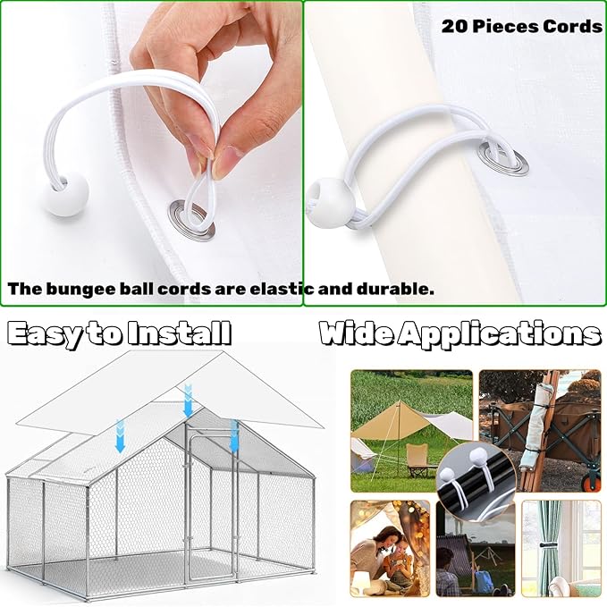 11.3 x 6.5 FT Chicken Coop Cover, Waterproof Chicken Run Tarp with 20 Ball Bungees Cords, Poultry Winterizing Insulation Blanket for Winter, Large Sun Snow Cloth for Outdoor, Easy to Install
