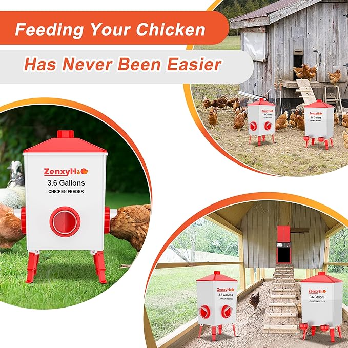 Chicken Feeders and Waterers, 6 Ports Chicken Feeder No Waste and 6 Packs Chicken Water Cups