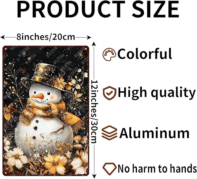Snowman Metal Sign Winter Tin Sign Aluminum Snowflakes Signs for Living Room Farmhouse Outdoor Yard 12×8 Inch