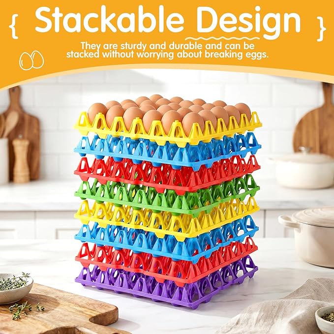 Honeydak 8 Pack Plastic Egg Trays Crates 30 Flats Egg Cartons Dozen Reusable Container Holder Storage Box for Home Chicken Farmers Storing Sorting Shipping