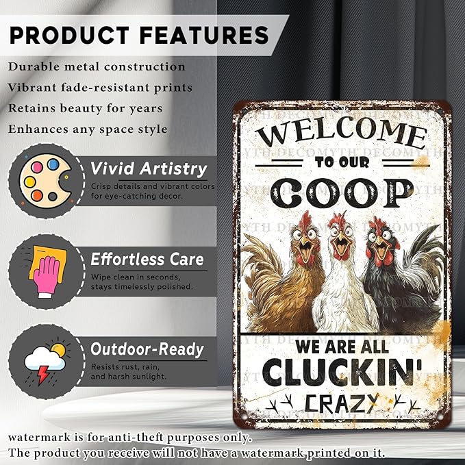 Retro Chicken Coop Tin Sign Welcome to Our Coop Vintage Chicken Hen Rooster Metal Poster Funny Pet Lovers Wall Art Accessories for Farmhouse Garden Plaque Farm Kitchen 12 * 8inch