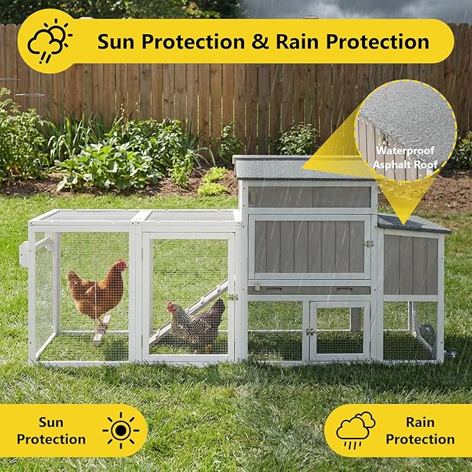78" Wooden Chicken Coop with Nesting Box, Poultry Cage with Wheel Leak Proof Pull-on Tray and Asphalt Waterproof Roof, Hen House for Garden Backyard Farm