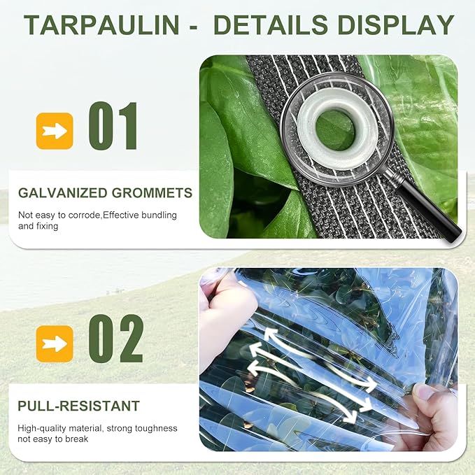 Clear Tarps Heavy Duty Waterproof 7x15ft Clear Tarp with Grommets 14 Mil Thickened PVC Tear-Resistant Reinforced Edges Clear Plastic Vinyl Tarp for Patio Chicken Coop Cover Greenhouse Plant Enclosure