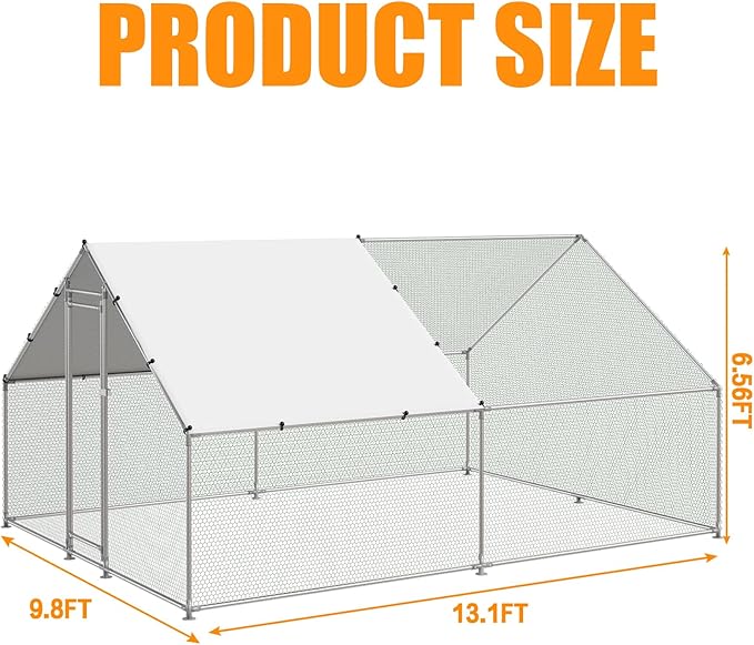 Large Metal Chicken Coop Walk-in Poultry Cage Hen Duck Run House with Waterproof & Anti-UV Cover Galvanized Rabbits Habitat Spire Shaped Cage for Outdoor Yard Farm Use