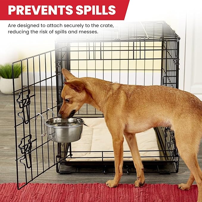 SPOT Coop Cup Wire Hanger - Stainless Steel Hanging Bowl for Pet Crates, Easy Install, Chew-Proof, Removable Water/Kibble Bowl for Medium Dogs, Cats, Large Birds, Reptiles - 3.75 Cups (30 Oz)
