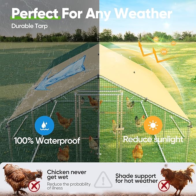Quictent 18x9x6.6ft Metal Chicken Coop Run with Perch & Swing, Elite Series Large Walk-in Outdoor Poultry Cage Heavy Duty Predator Proof Hen Duck Rabbit Farm Pen House, Waterproof Anti-UV Cover