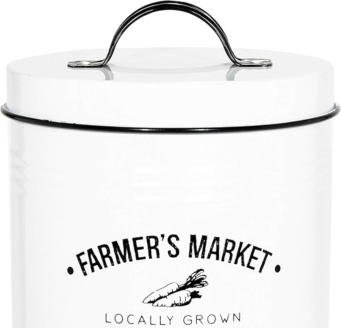 Amici Home Farmers Market Metal Canister | Dry Food Storage Container | Airtight Lid | 76 Ounce Capacity | Farmhouse Décor | Metal Canister for Kitchen Countertop