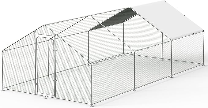 Metal Chicken Coop with Cover for Yard Large Walk-in Chicken Runs for 30 Chickens with Galvanized Steel Frame for Outdoor Heavy Duty Spire Roof Poultry Cage for Hen Duck Rabbits Goose Puppy