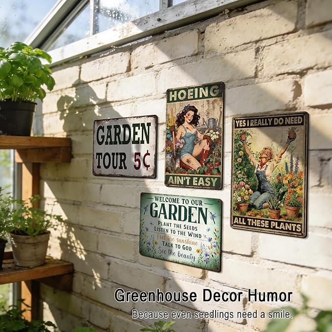 Funny Garden Signs for Outside Garden Decor Wall Art - Gardening Gifts for Women Plant Lovers Gardeners Green House Decor, Hoeing Ain't Easy Sign 12x8 Inch