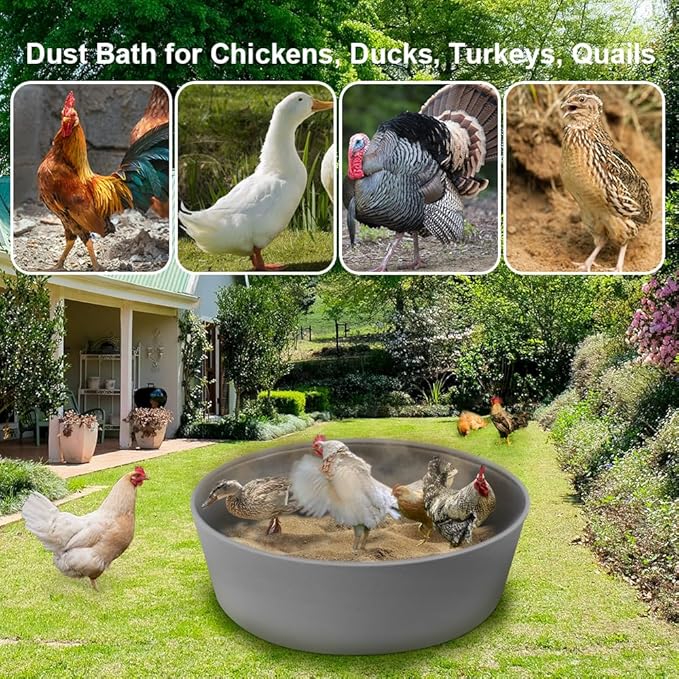 Chicken Dust Bath Tub, Adjustable 25'' Chicken Dust Bath Contain Bottomless Design, Dust Bath for Chickens, Ducks, Turkeys, Quails for Farms, Chicken Coops (Grey)