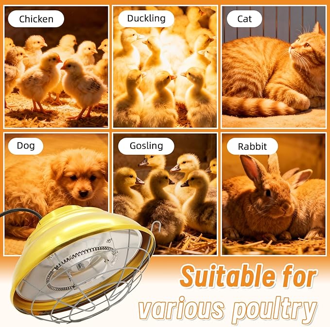Chicken Heat Lamp 600W Carbon Fiber Tube Brooder Heater Lamp Hanging Chicken Heat Bulb Dual Temperature Adjustable (300/600W) for Chicks,Ducks,Dog Kennel,Cat House