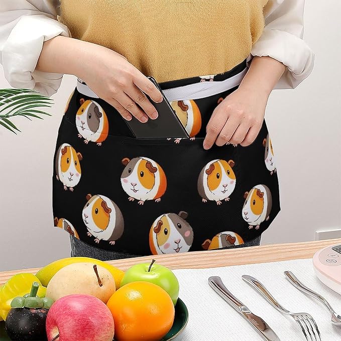 Unisex Apron for Cooking Server Waitress Half Waist Apron with 3 Pockets
