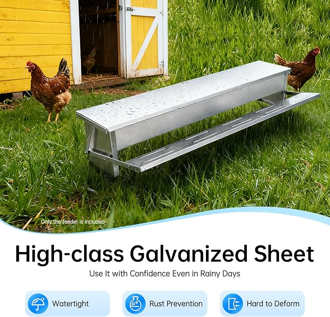 Automatic Chicken Feeder, Large Capacity Metal Treadle Feeder with Rust-Proof Sheet, Rat Proof & No Waste Design Outdoor Coop Food Dispenser for Hens, Ducks, Geese (22lbs)