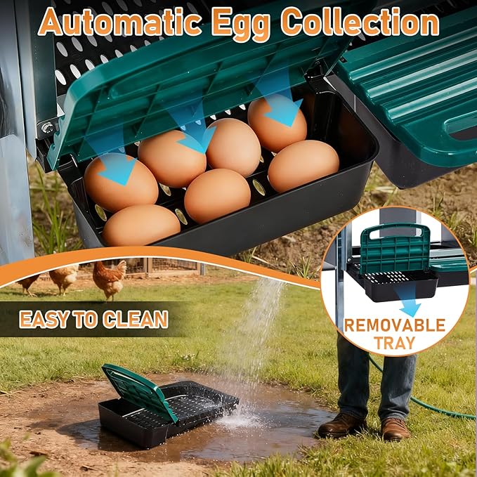 Outvita Chicken Nesting Boxes, 3 Compartments Metal Nesting Boxes for Chickens with Metal Legs, Wall/Floor Mount for Laying Eggs with Swing Perch and Roll Away Egg Collection for Chicken Coop, Green