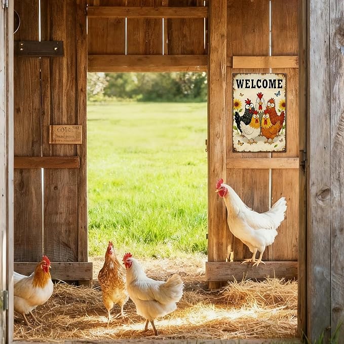 Funny Chicken Signs - Vintage Chicken Coop Sign Metal Welcome Tin Signs For Chicken Lovers Gifts Outdoor Home Farm Wall Art Decor 8x12 Inch