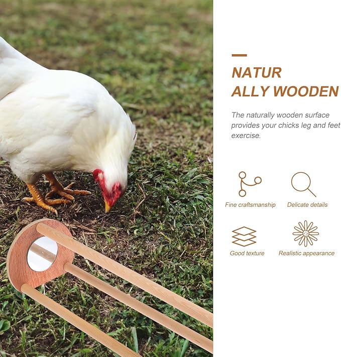 Wooden Chicken Perch Chick Roosting Bar Bird Stand Jungle Gym Chicken Toys with Mirror Poultry Accessories for Chick Parrot