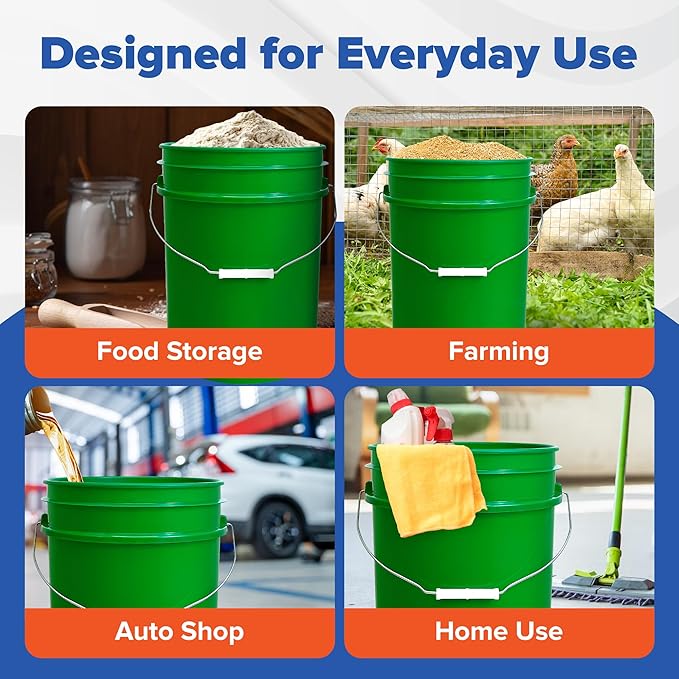 ePackageSupply 5 Gallon Plastic Bucket with Airtight Lid | Made in USA | Food Grade Bucket | BPA-Free | Heavy Duty 90 Mil All Purpose Pail | One 12" Rubber Mallet & One Lid Opener Included | 6 Pack