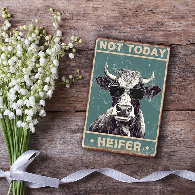 Sanwarm Metal Sign 8X12 Inch, Cow Decoration Not Today Heifer Milk Cow Cottage Vintage Tin Sign Wall Art Decor for Home, Living Room, Kitchen, Garden, Bedroom, Office, Hotel, Cafe And Pub Decoration