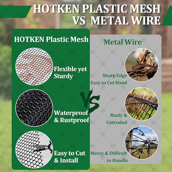 Plastic Wire Fence Mesh Roll, Sturdy Plastic Chicken Wire Mesh, Versatile Animal Fencing Barrier, Garden Netting Solution to Pet, Poultry, Cats, Crafts and Gardening (Black, 15.75INx59FT)