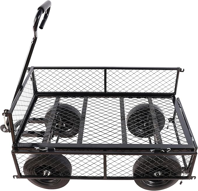 Wagon with Removable Sides - Can be Used in Farms, Warehouses etc - Dump Cart - Solid Black Wheels
