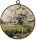 Hiuwevt Vintage Rustic Farmhouse Sheep Round Wall Art Decor, Country Landscape Framed Canvas Prints, Retro Farm Animals Round Wall Hanging Decor for Home Bedroom Living Room Decorations, 10x10 Inches