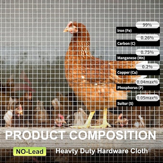 Hardware Cloth 12'' x 20' 1/2 in Galvanized Wire Mesh Roll (19 GA) Chicken Wire Fence Roll for Chicken Pen/coop Fences, Screen mesh, Rabbit/Snake Fences, Poultry enclosures, Handicraft Making, etc.