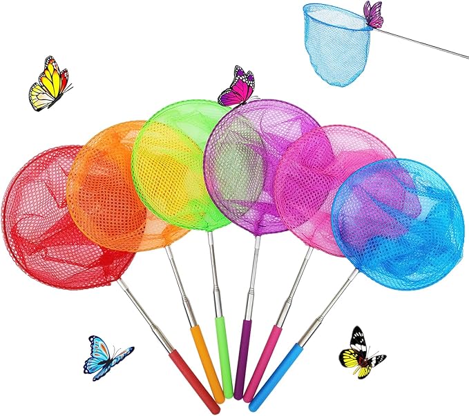 6 Pack Telescopic Butterfly Nets, Insect Catching Nets, Fishing Net, Nature Exploration Toys for Kids Outdoor Playing