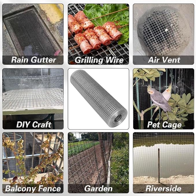 Hardware Cloth 8'' x 30' 1/4 in Galvanized Wire Mesh Roll (23 GA) Chicken Wire Fence Roll for Chicken Pen/coop Fences, Screen mesh, Rabbit/Snake Fences, Poultry enclosures, Handicraft Making, etc.