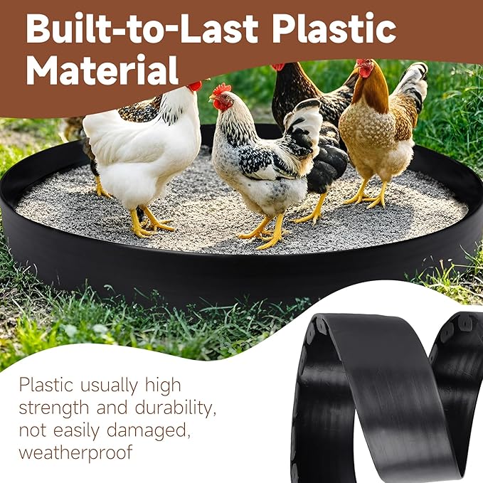 BJADE'S Adjustable Chicken Dust Bath Tub,25'' D * 5.9'' H, Bottomless Design,Chickens Coop Accessory,Chicken Cage Lime Container for Chickens,Ducks,Turkeys,Quails for Chicken Coops