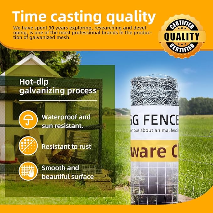 Chicken Wire Mesh 13.7in x 236in Poultry Wire Netting Hexagonal Galvanized Hardware Cloth Mesh Garden Fence Barrier for Pet Rabbit Garden Chicken Wire Fencing