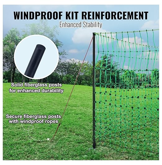 Electric Fence Netting 48"x168", Portable PE Netting Kit with Posts & Stakes for Chickens, Ducks, Rabbits – Farm & Backyard Animal Containment