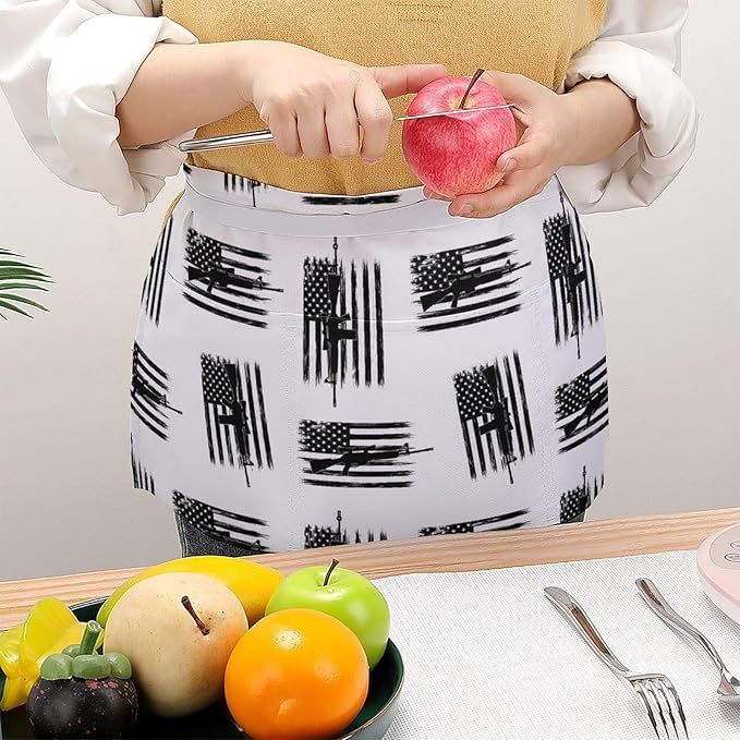 Server Apron with 3 Pockets Waist Waiter Waitress Half Apron Short Aprons