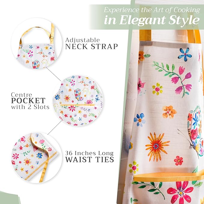 Maison d' Hermine 100% Cotton Apron for women with Pocket Kitchen Chef Apron for Men Cooking Easter Decorations