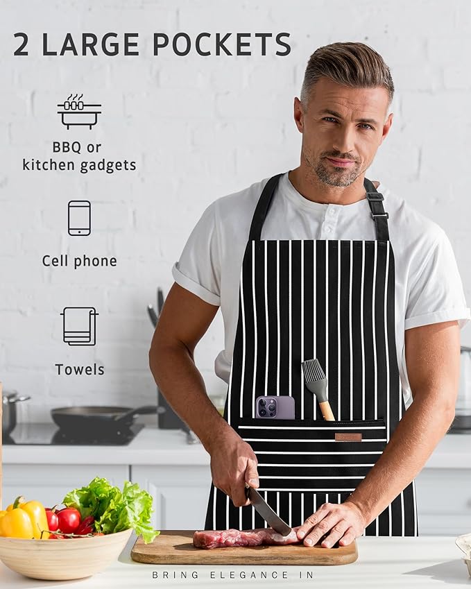 Syntus Adjustable Bib Apron with 2 Pockets Cooking Kitchen Aprons for Women Men Chef