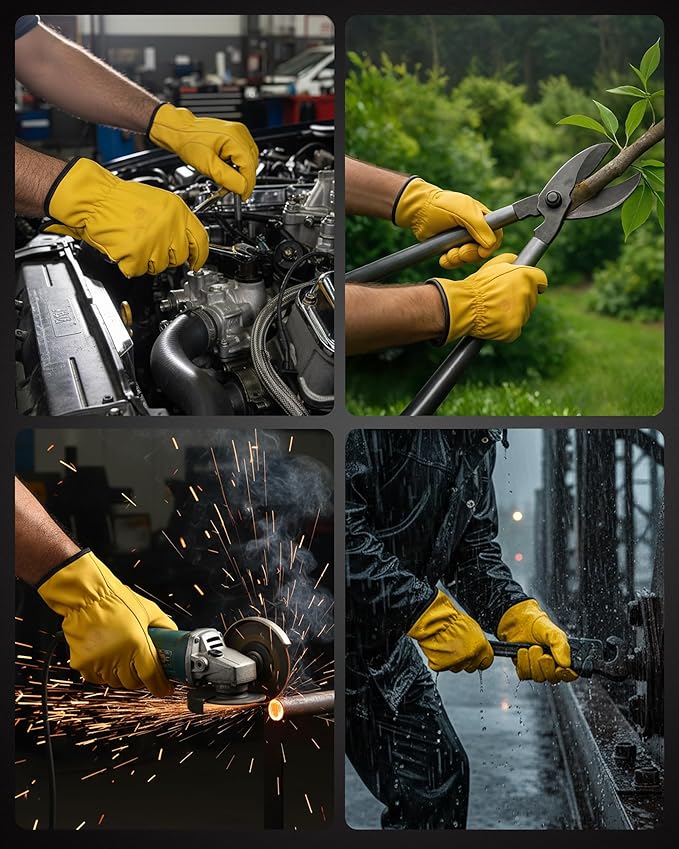 1 Pair Heavy Duty Leather Work Gloves for Men & Women – Water-Resistance, Cowhide Construction & Yard Leather Gloves – Puncture Resistant Safety Gloves for Landscaping & Outdoor Use (Unlined, XS)