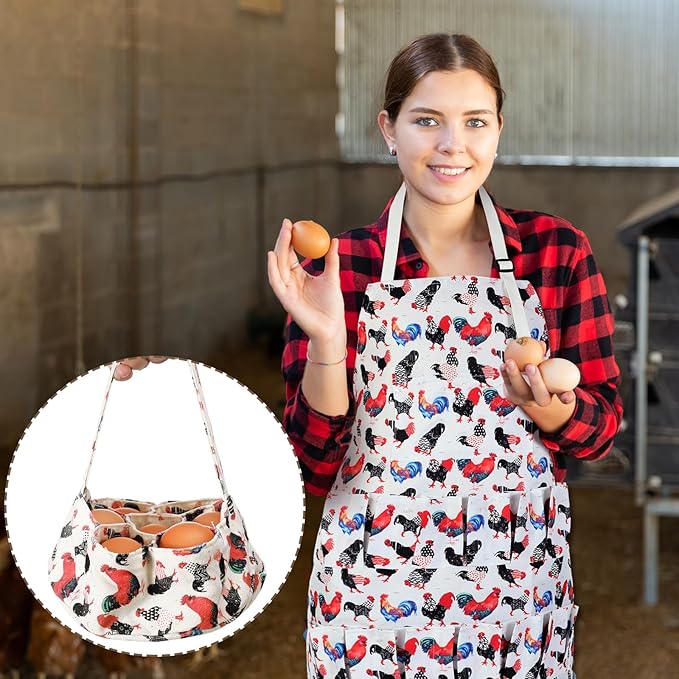 2 Pcs Egg Collecting Apron with 15 Pocket Gathering Basket with 7 Pouch for Chicken Duck Goose Eggs Easter Supplies