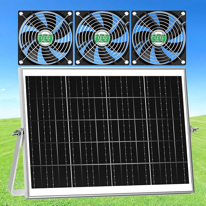 Solar Chicken Coop Fan 3 Kit, 25W Solar Powered Greenhouse Fan Outdoor Waterproof, Solar Exhaust & Intake Fans, Strong Airflow for Outside Shed Dog House Air Circulation Ventilation Cooling