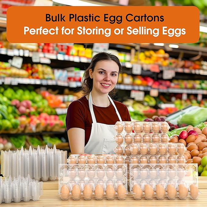 120 Pack Egg Cartons Cheap Bulk, 12 Count Clear Empty Egg Cartons for Fresh Chicken Eggs, 3x4 Grids Reusable Egg Holder Trays for Refrigerator Use, Chicken Farming, Family Storage and Market Purpose