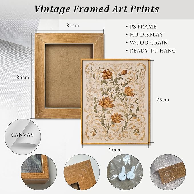 William Morris Flower Wall Art Mid Century Modern Art Framed Aesthetic Floral Botanical Poster Vintage Flower Wall Canvas Floral Pattern Pictures Retro Botanical Prints for Living Room Wall Decor