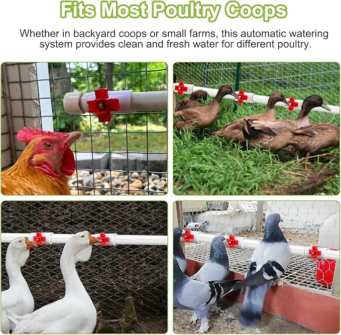 EEEKit 12 Pack Chicken Nipple Waterer Kit, Horizontal Automatic Poultry Side Mount Drinker with 1/2" PVC Tee Fittings or DIY Chicken Duck Quail Watering System