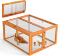 COZIWOW Chicken Coop Pen Portable Wooden Rabbit Hutch - Folding Indoor & Outdoor Chicken Cage Brooder with UV-Proof Panel, Top and Side Openable Doors, Includes 4X Garden Stakes, 43.3 Inch (Orange)