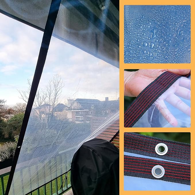 Clear Tarps Heavy Duty Waterproof, 5x7 FT - Vinyl Plastic Greenhouse Sheeting with Grommets Rope - Transparent Poly Tarpaulin for Garden Rainproof Plant Cover Chicken Coop Camping